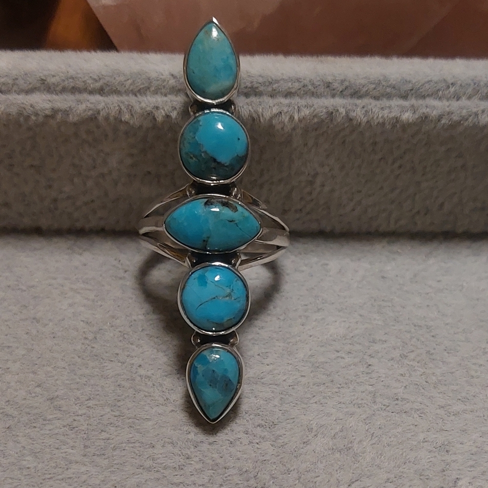 Turquoise 5 Stone Sterling Silver Ring